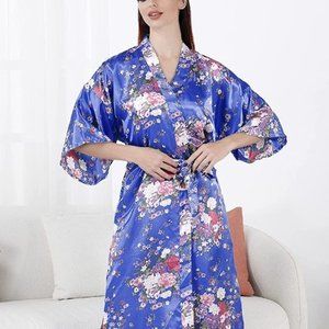 NEW Women Silky Satin Long Robe - Sapphire Blue